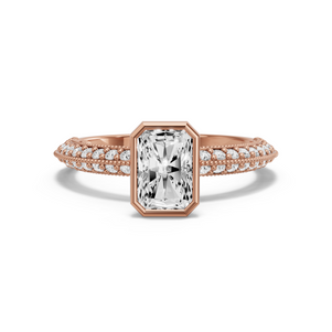 Image for Radiant Classic Bezel Ring with Knife Edge Pave band in 18K Rose Gold
