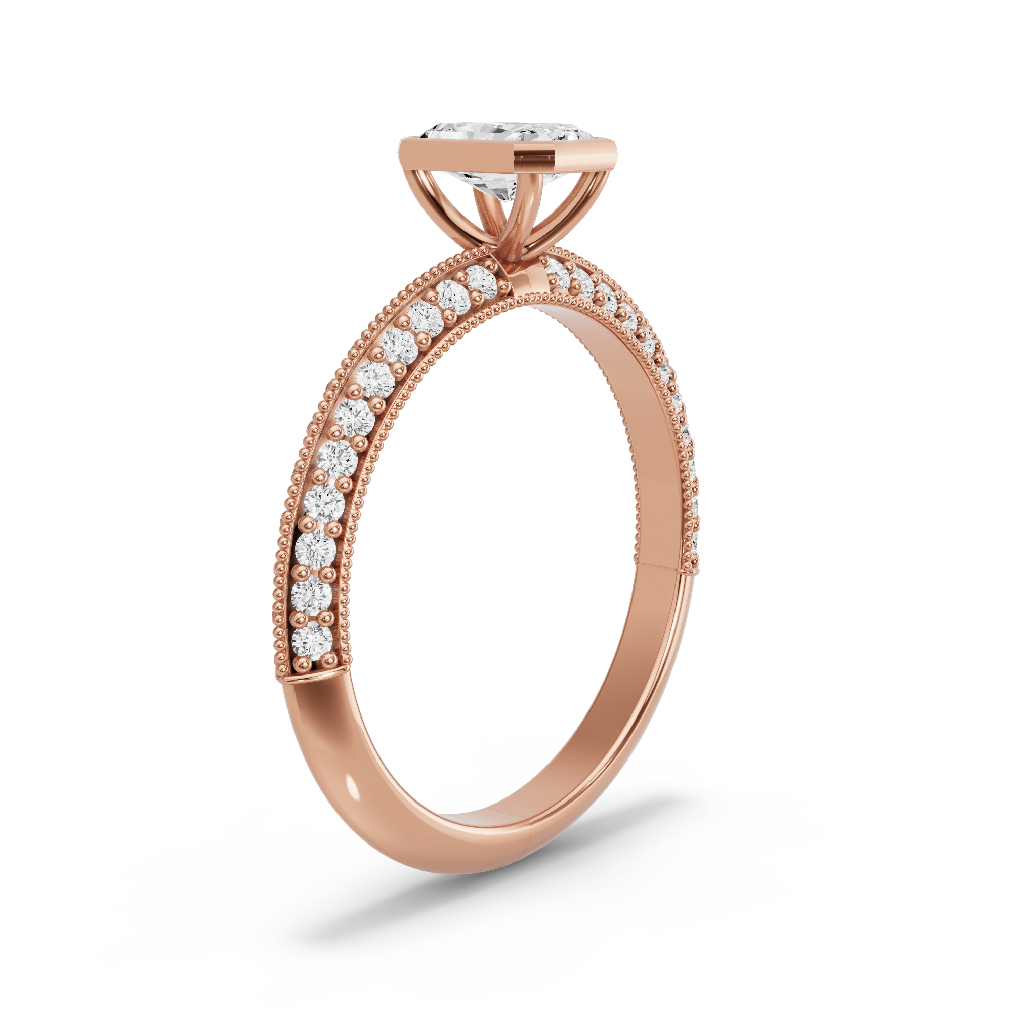 Image for Radiant Classic Bezel Ring with Knife Edge Pave band