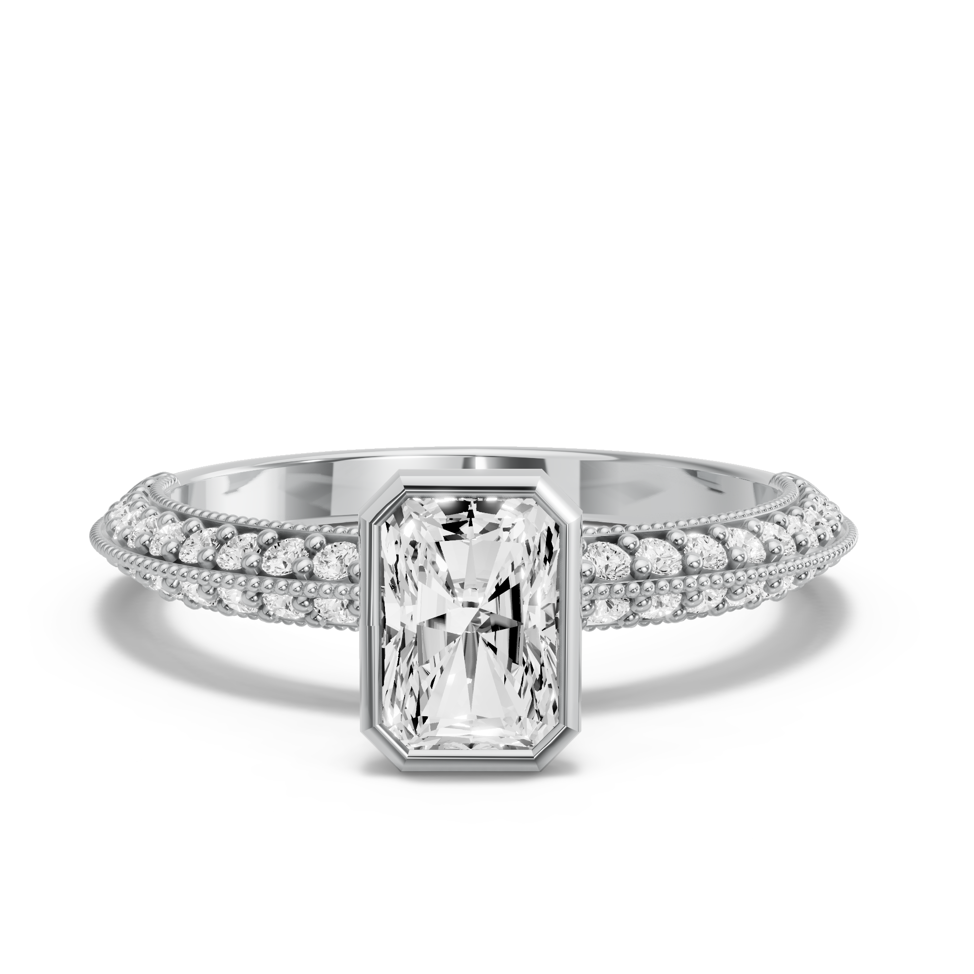 Image for Radiant Classic Bezel Ring with Knife Edge Pave band