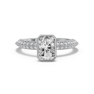 Image for Radiant Classic Bezel Ring with Knife Edge Pave band in 18K White Gold