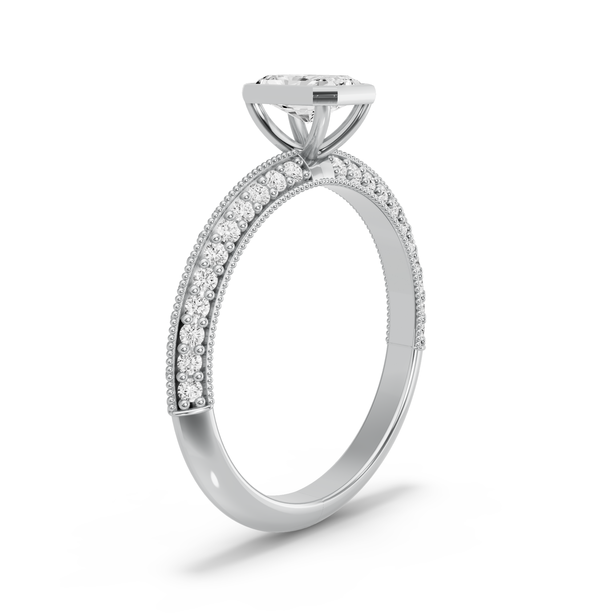 Image for Radiant Classic Bezel Ring with Knife Edge Pave band