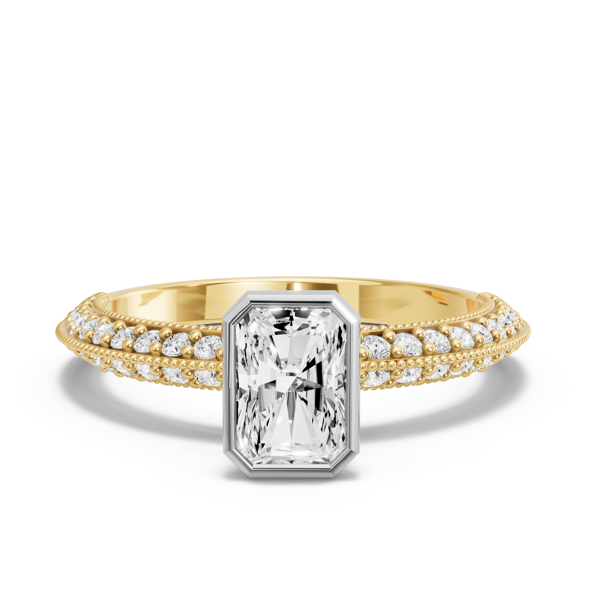 Image for Radiant Classic Bezel Ring with Knife Edge Pave band