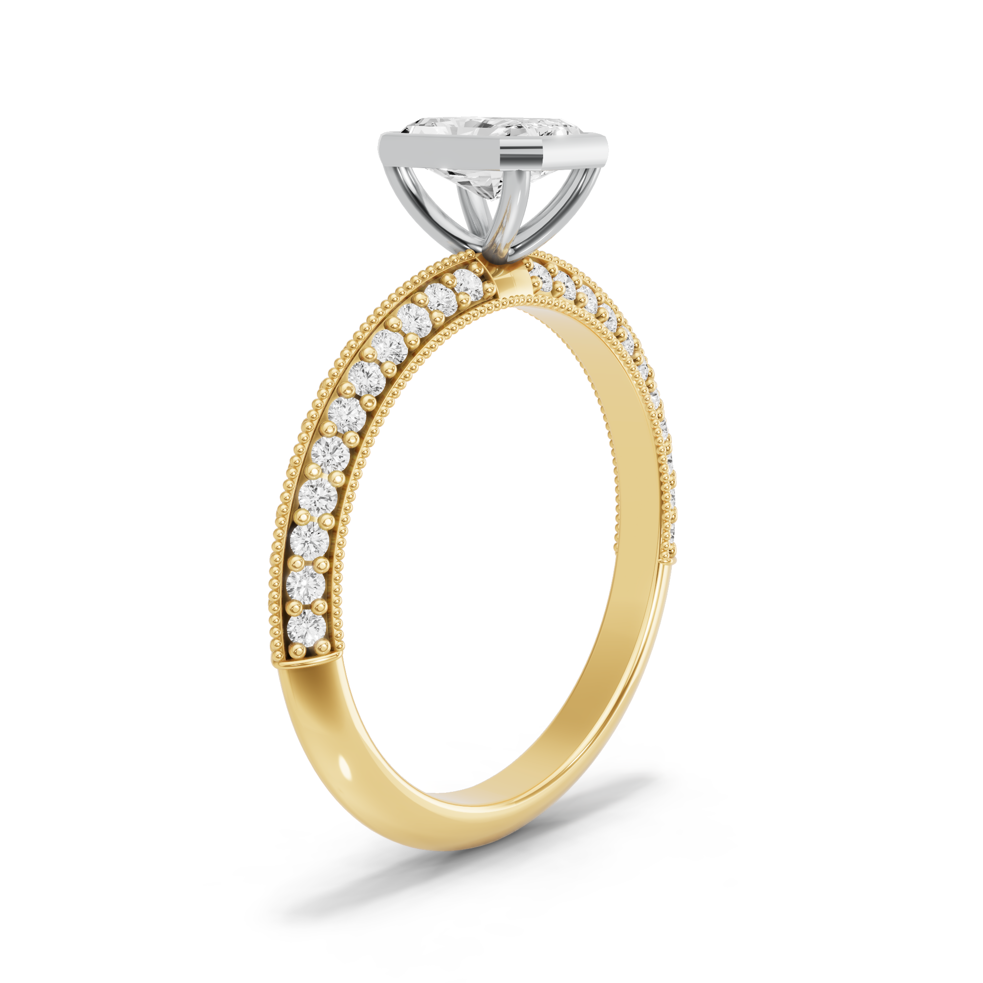 Image for Radiant Classic Bezel Ring with Knife Edge Pave band