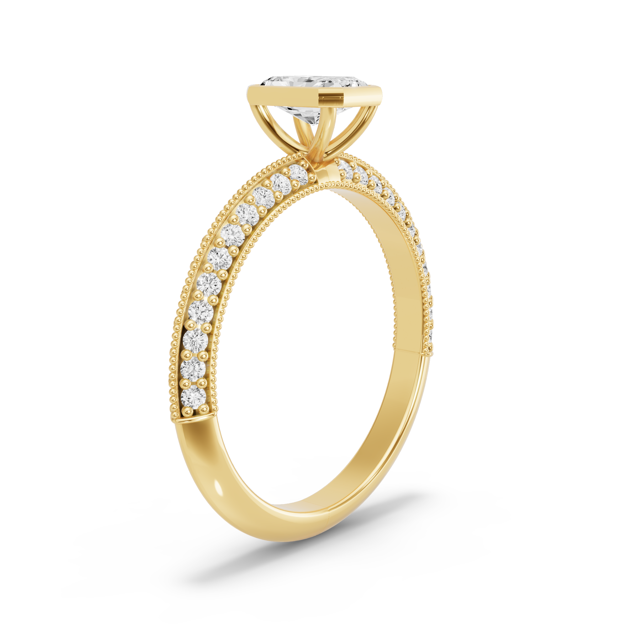Image for Radiant Classic Bezel Ring with Knife Edge Pave band