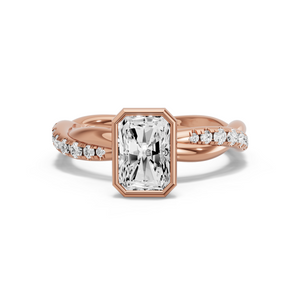 Image for Radiant Classic Bezel Ring with Rope Pave band in 14K Rose Gold