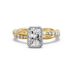 Image for Radiant Classic Bezel Ring with Rope Pave band in 18K Two Tone Yellow Gold