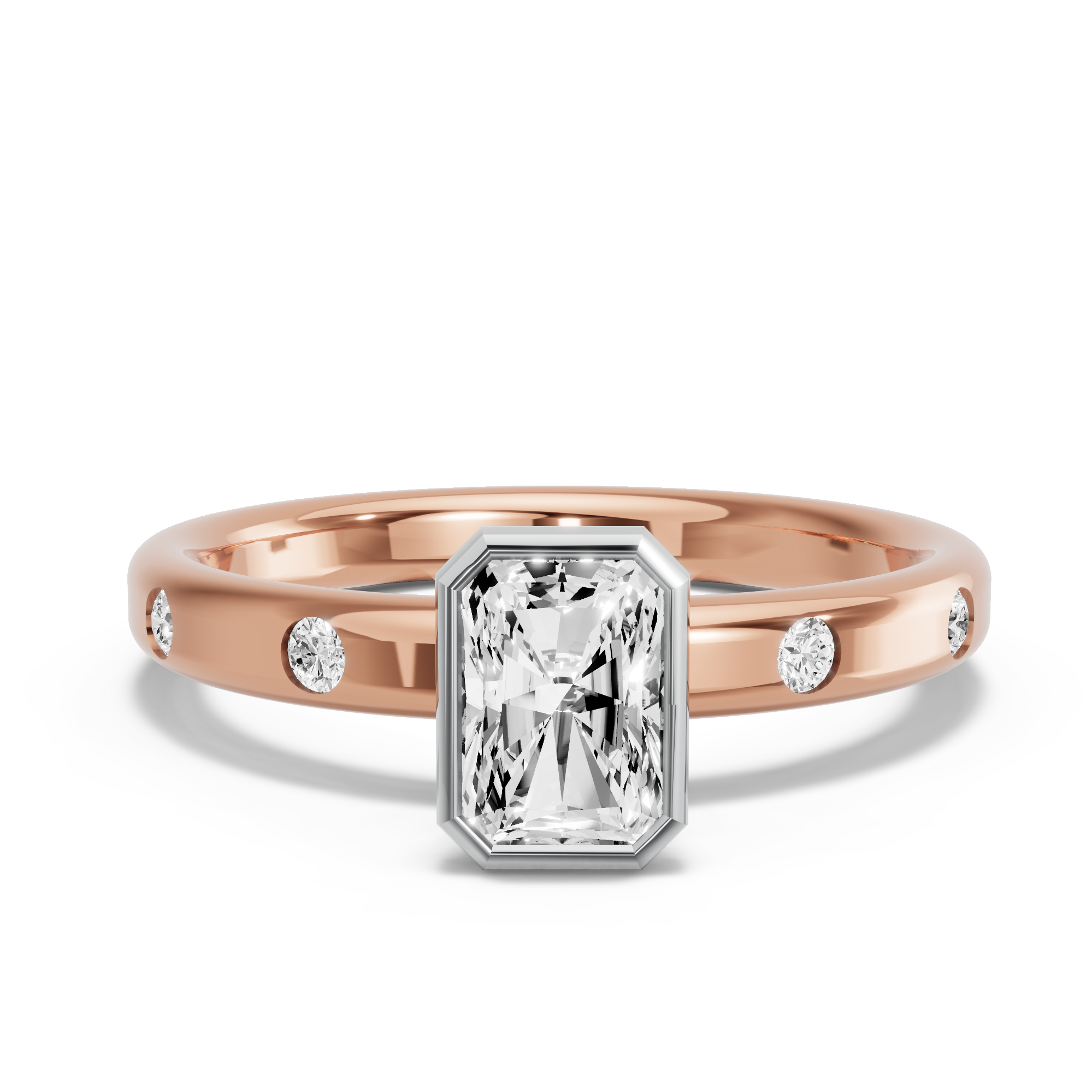 Image for Radiant Classic Bezel Ring with Sleek Accent band in 18K Two Tone Rose Gold