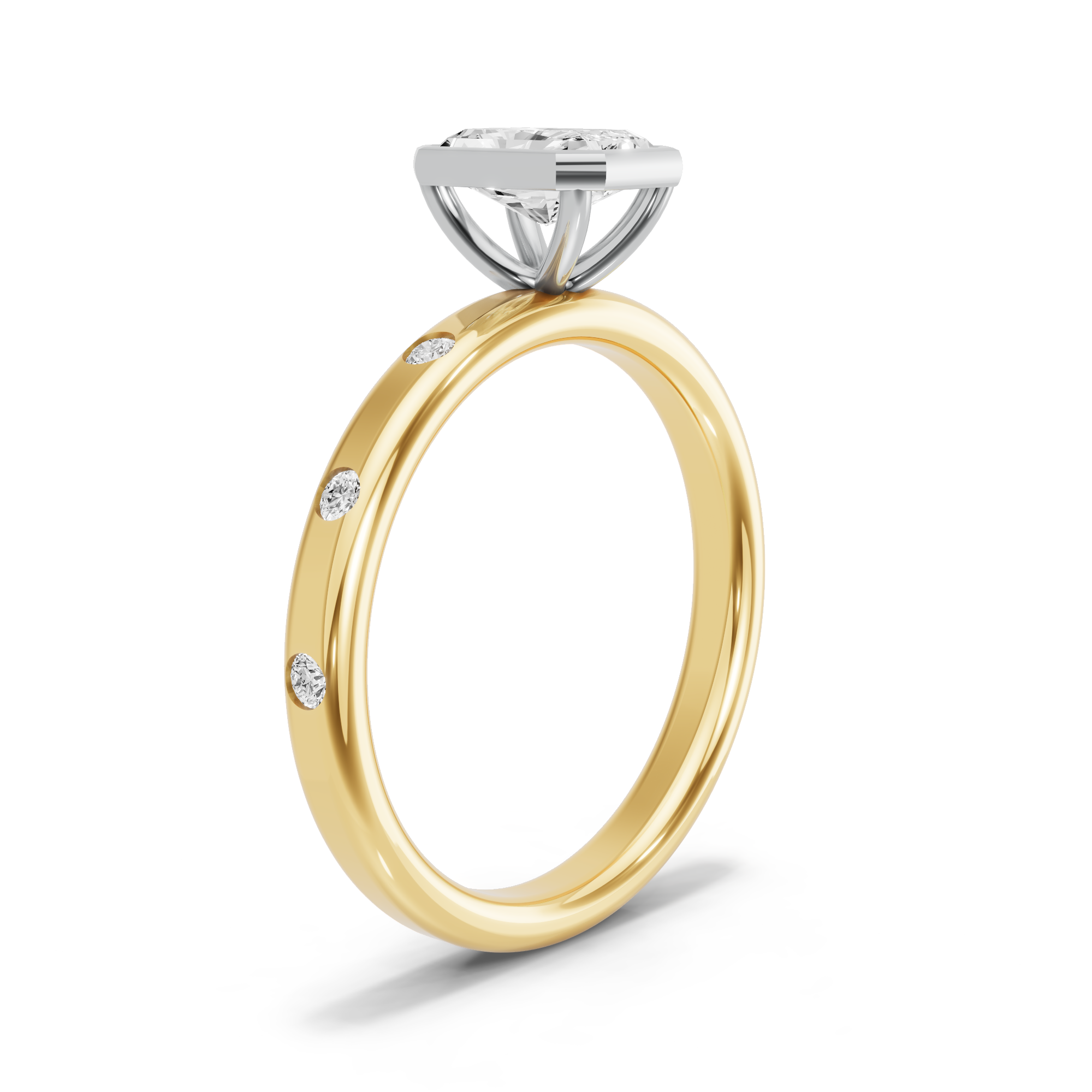 Image for Radiant Classic Bezel Ring with Sleek Accent band in 18K Two Tone Yellow Gold