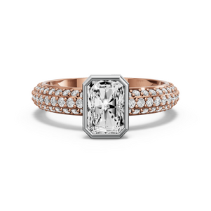 Image for Radiant Classic Bezel Ring with Triple Row Pave band in 14K Two Tone Rose Gold