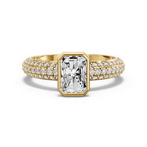Image for Radiant Classic Bezel Ring with Triple Row Pave band in 14K Yellow Gold