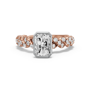 Image for Radiant Classic Bezel Ring with Twist Pave band in 14K Two Tone Rose Gold