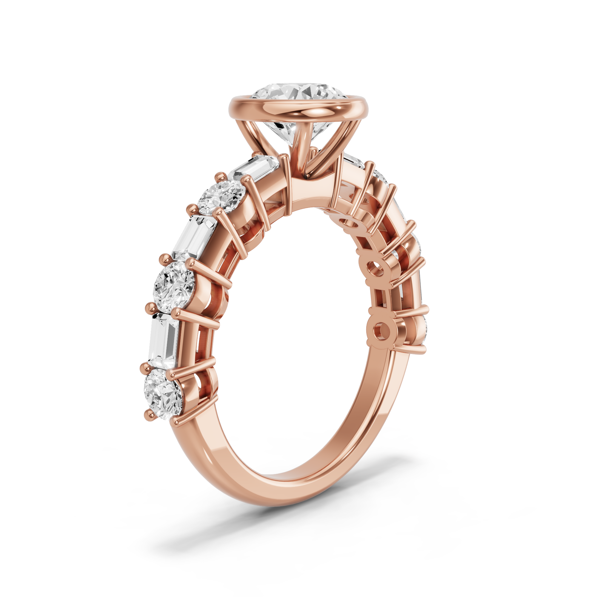 Image for Round Classic Bezel Ring with Alternating Baguette band