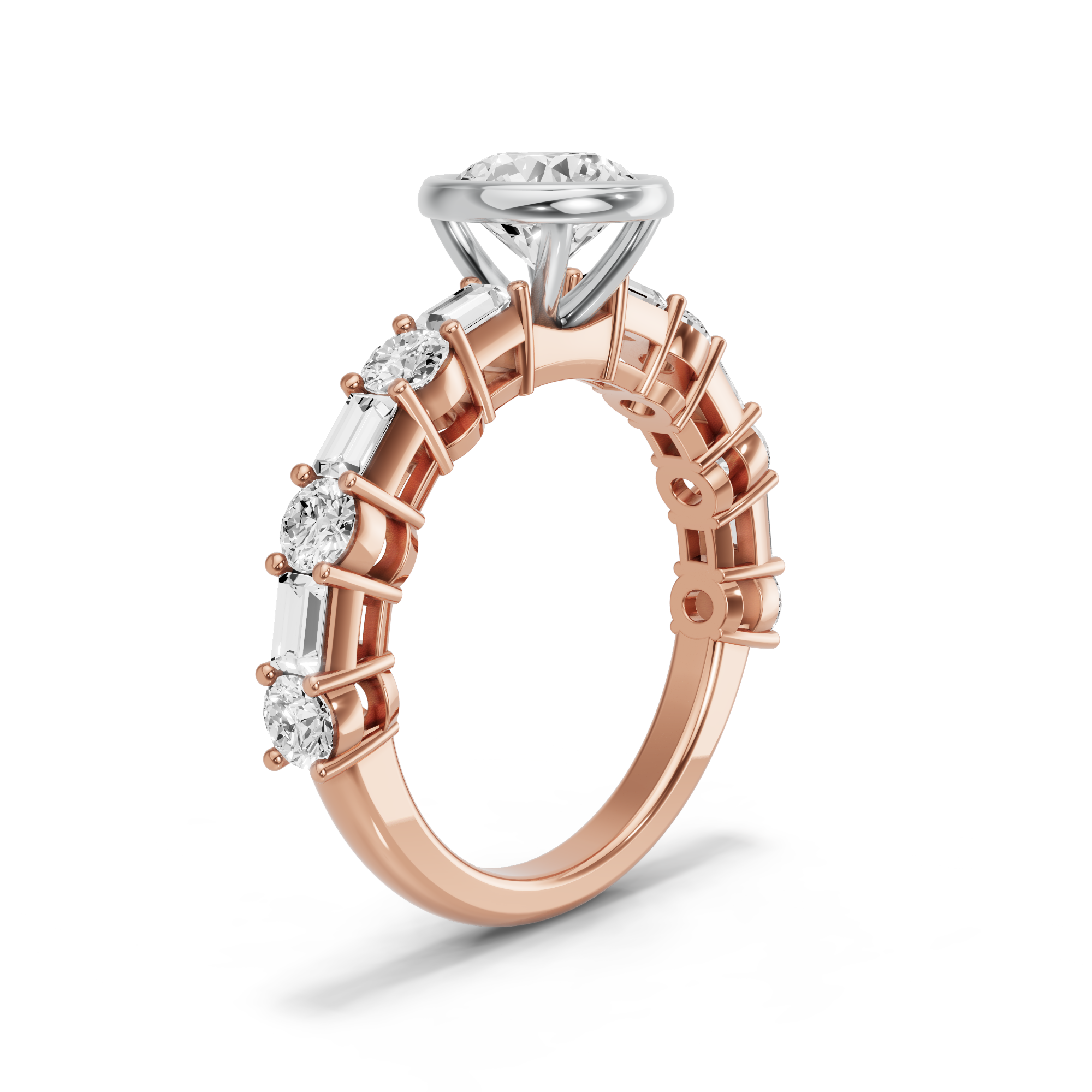 Image for Round Classic Bezel Ring with Alternating Baguette band