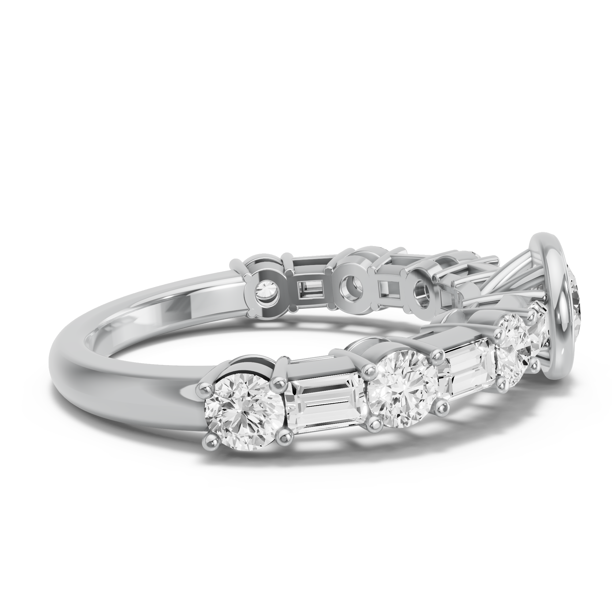 Image for Round Classic Bezel Ring with Alternating Baguette band
