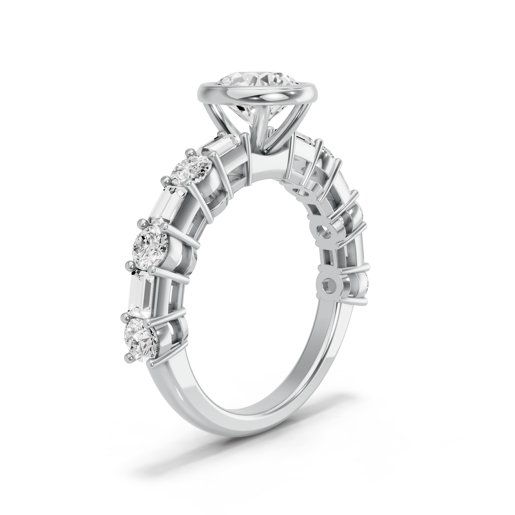 Image for Round Classic Bezel Ring with Alternating Baguette band