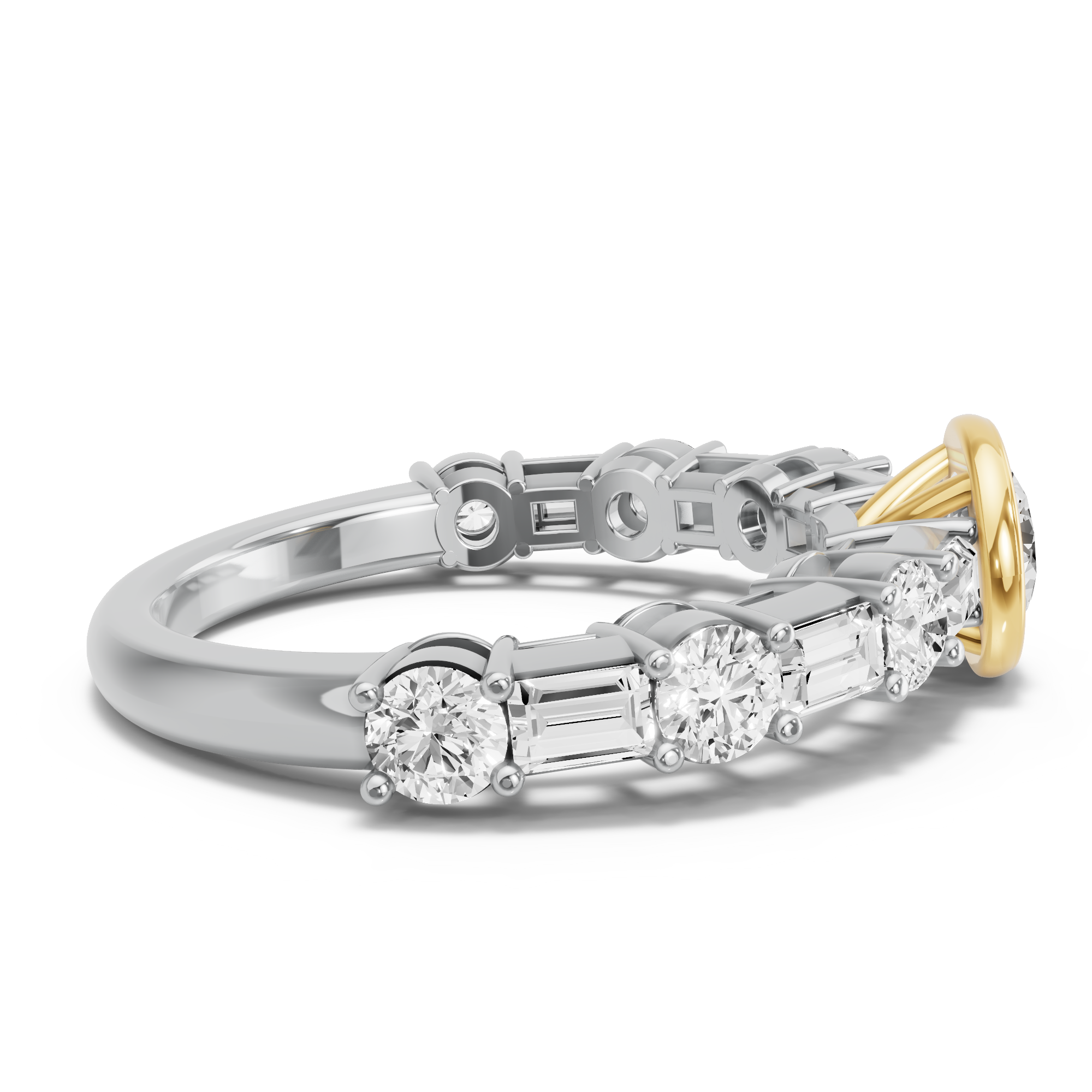 Image for Round Classic Bezel Ring with Alternating Baguette band