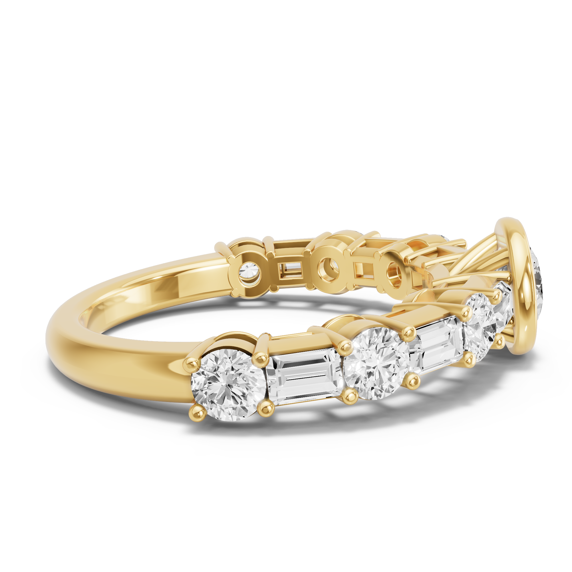 Image for Round Classic Bezel Ring with Alternating Baguette band