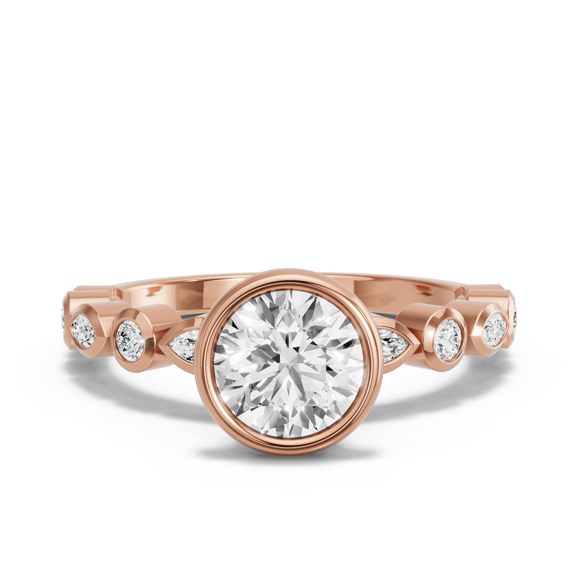 Image for Round Classic Bezel Ring with Alternating Marquise band