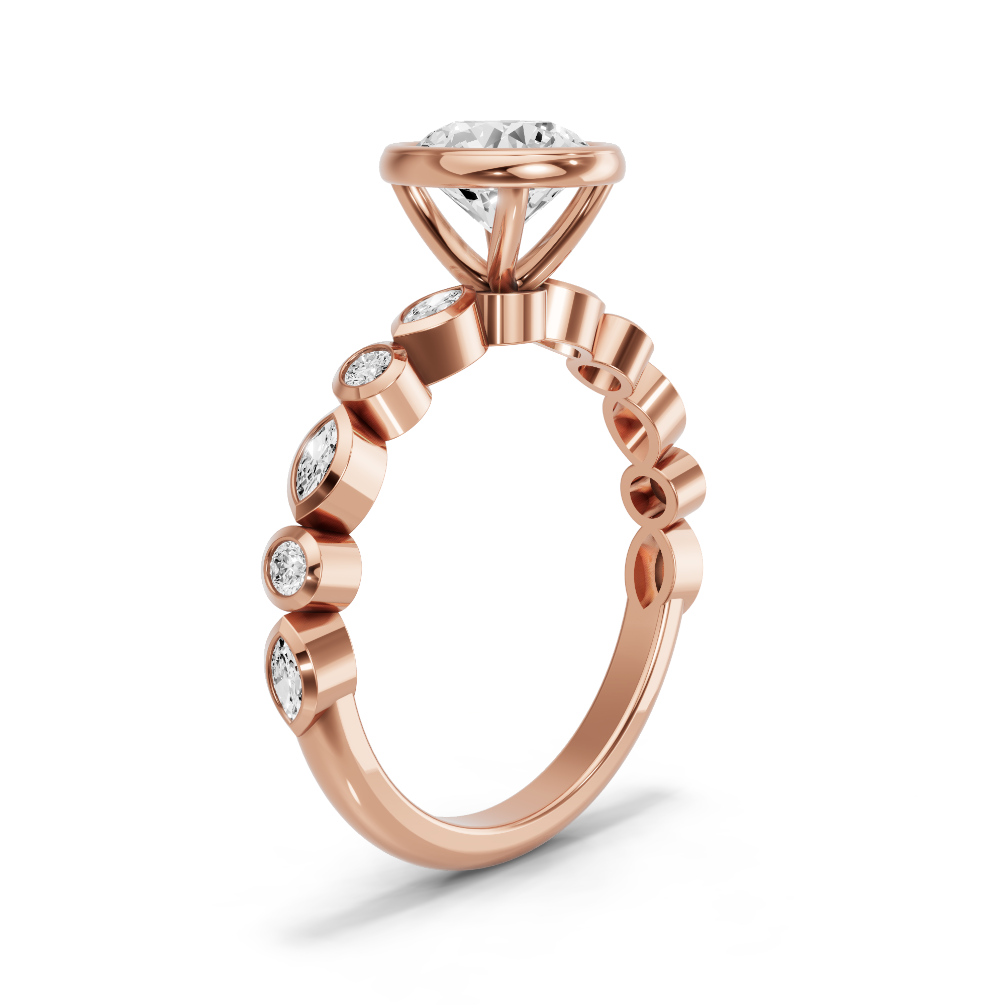 Image for Round Classic Bezel Ring with Alternating Marquise band