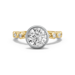 Image for Round Classic Bezel Ring with Alternating Marquise band in 18K Two Tone Yellow Gold