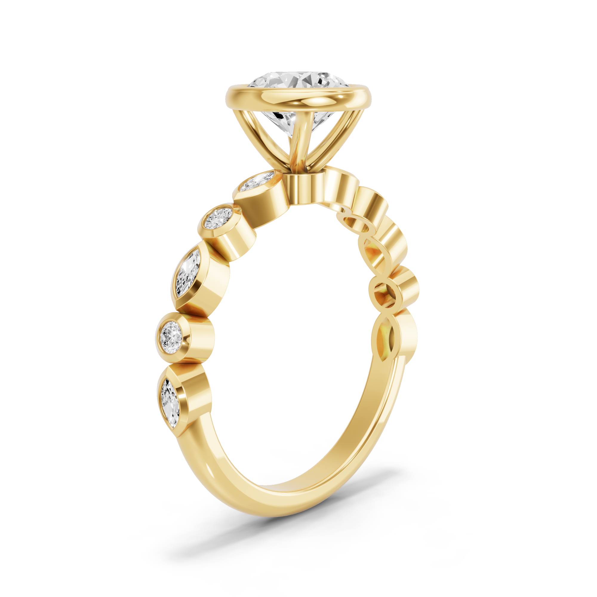 Image for Round Classic Bezel Ring with Alternating Marquise band