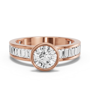 Image for Round Classic Bezel Ring with Baguette Channel band