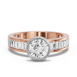 Image for Round Classic Bezel Ring with Baguette Channel band