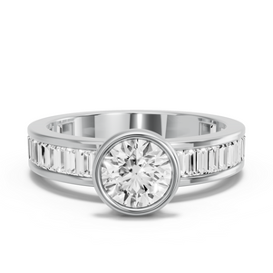 Image for Round Classic Bezel Ring with Baguette Channel band