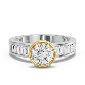 Image for Round Classic Bezel Ring with Baguette Channel band