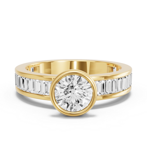 Image for Round Classic Bezel Ring with Baguette Channel band