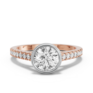 Image for Round Classic Bezel Ring with Cathedral Pave band