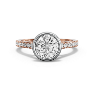 Image for Round Classic Bezel Ring with Cathedral Pave band in 14K Two Tone Rose Gold