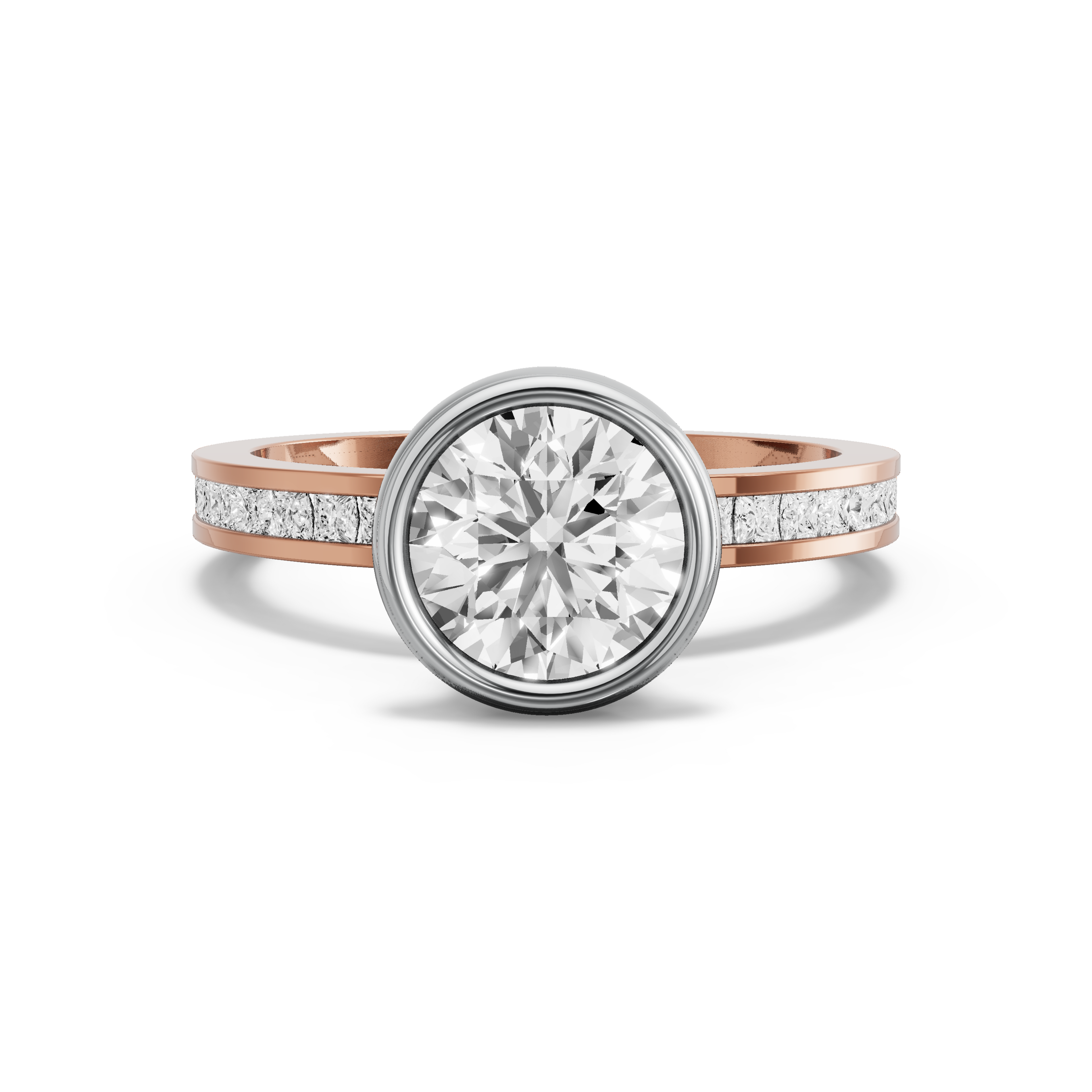 Image for Round Classic Bezel Ring with Channel band in 14K Two Tone Rose Gold