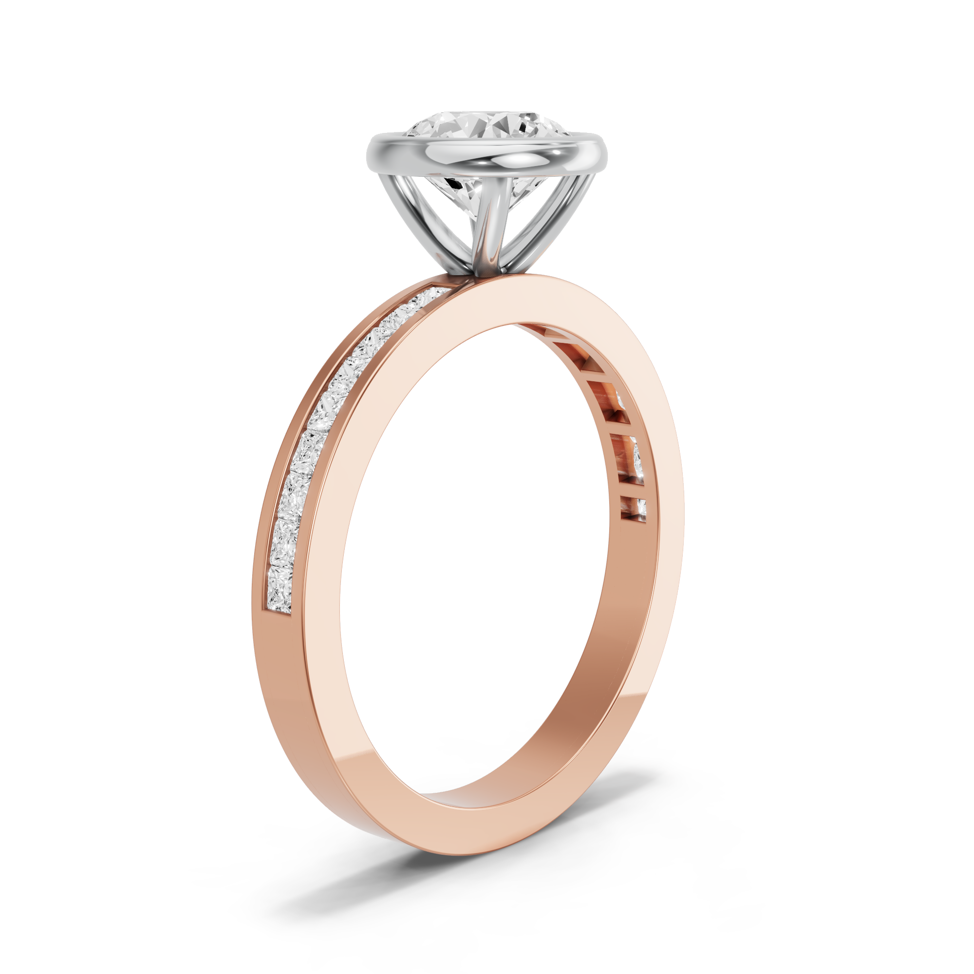 Image for Round Classic Bezel Ring with Channel band in 14K Two Tone Rose Gold