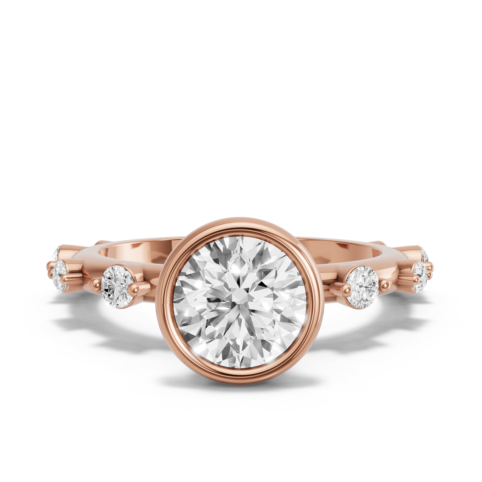 Image for Round Classic Bezel Ring with Floating Station band in 10K Rose Gold