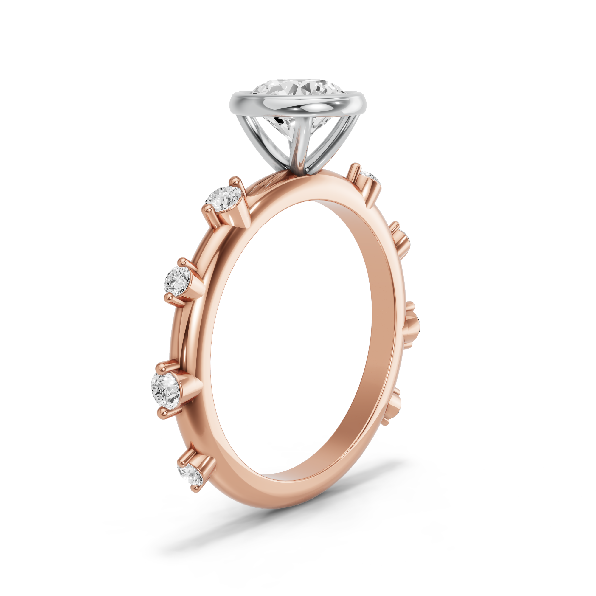 Image for Round Classic Bezel Ring with Floating Station band