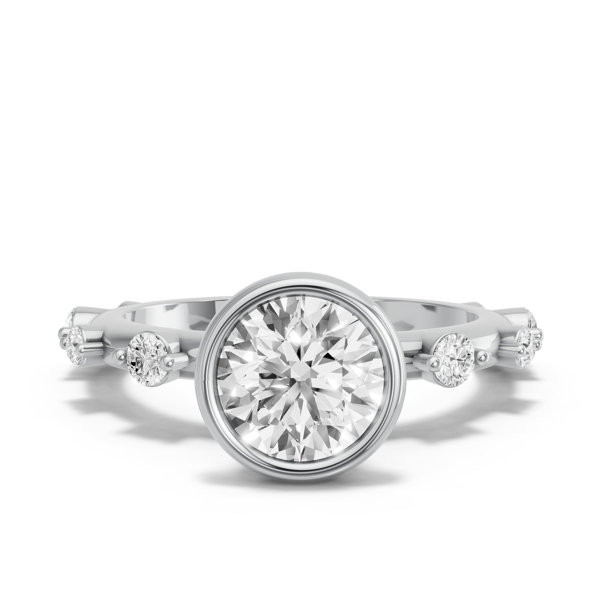 Image for Round Classic Bezel Ring with Floating Station band