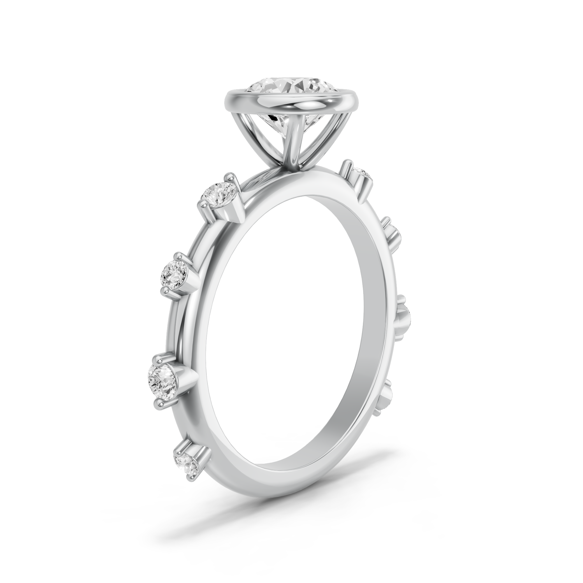 Image for Round Classic Bezel Ring with Floating Station band