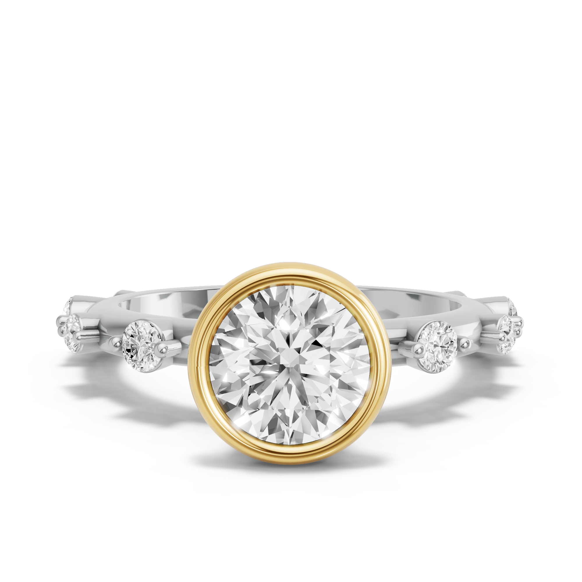 Image for Round Classic Bezel Ring with Floating Station band in 10K Two Tone Yellow Gold