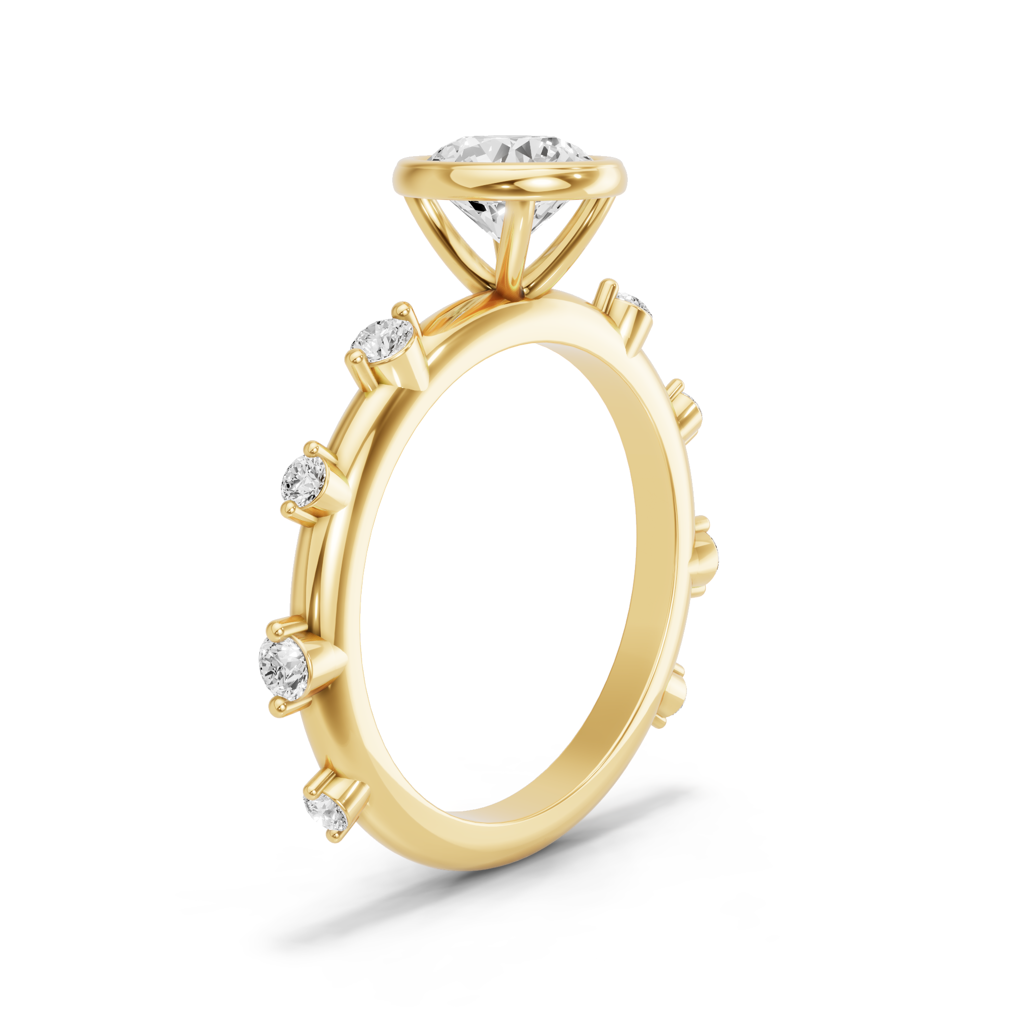 Image for Round Classic Bezel Ring with Floating Station band