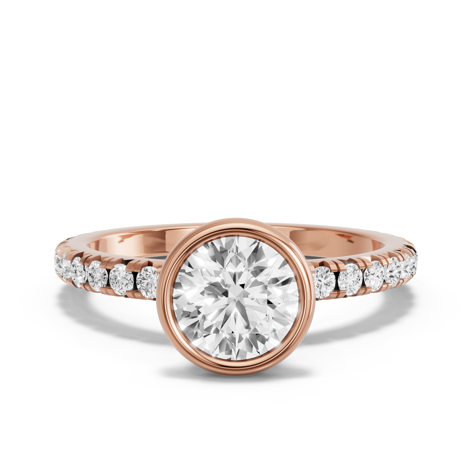 Image for Round Classic Bezel Ring with French Pave band