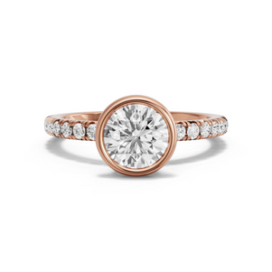 Image for Round Classic Bezel Ring with French Pave band in 18K Rose Gold