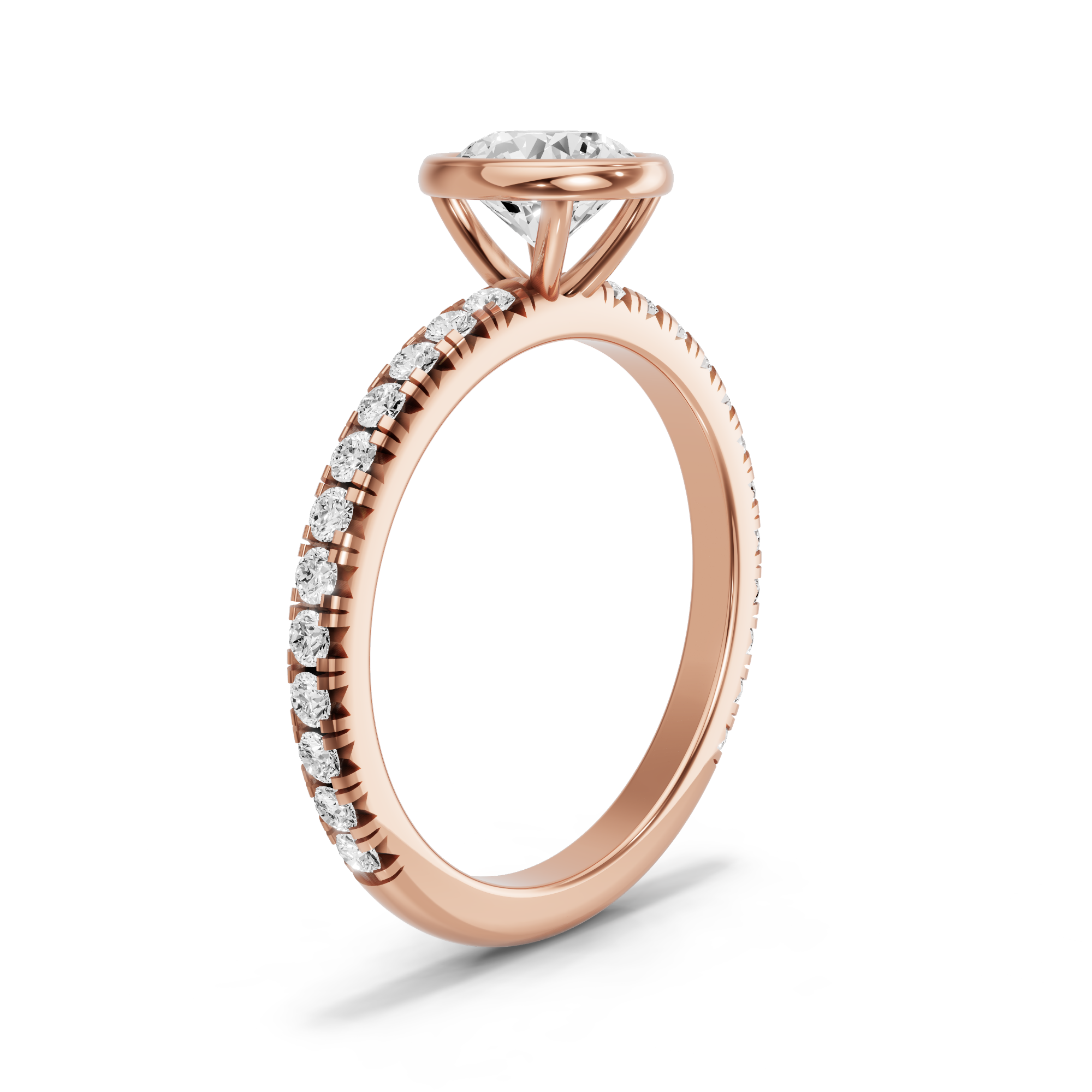 Image for Round Classic Bezel Ring with French Pave band