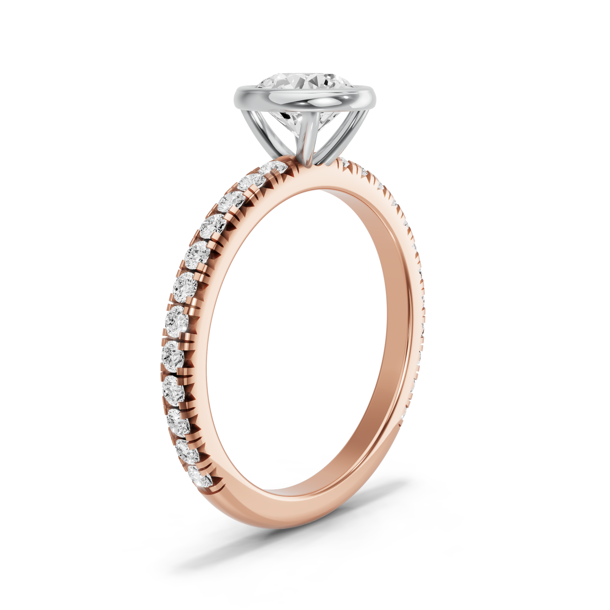 Image for Round Classic Bezel Ring with French Pave band