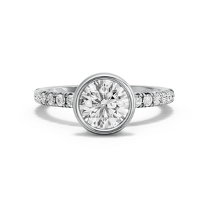 Image for Round Classic Bezel Ring with French Pave band in 950 Platinum