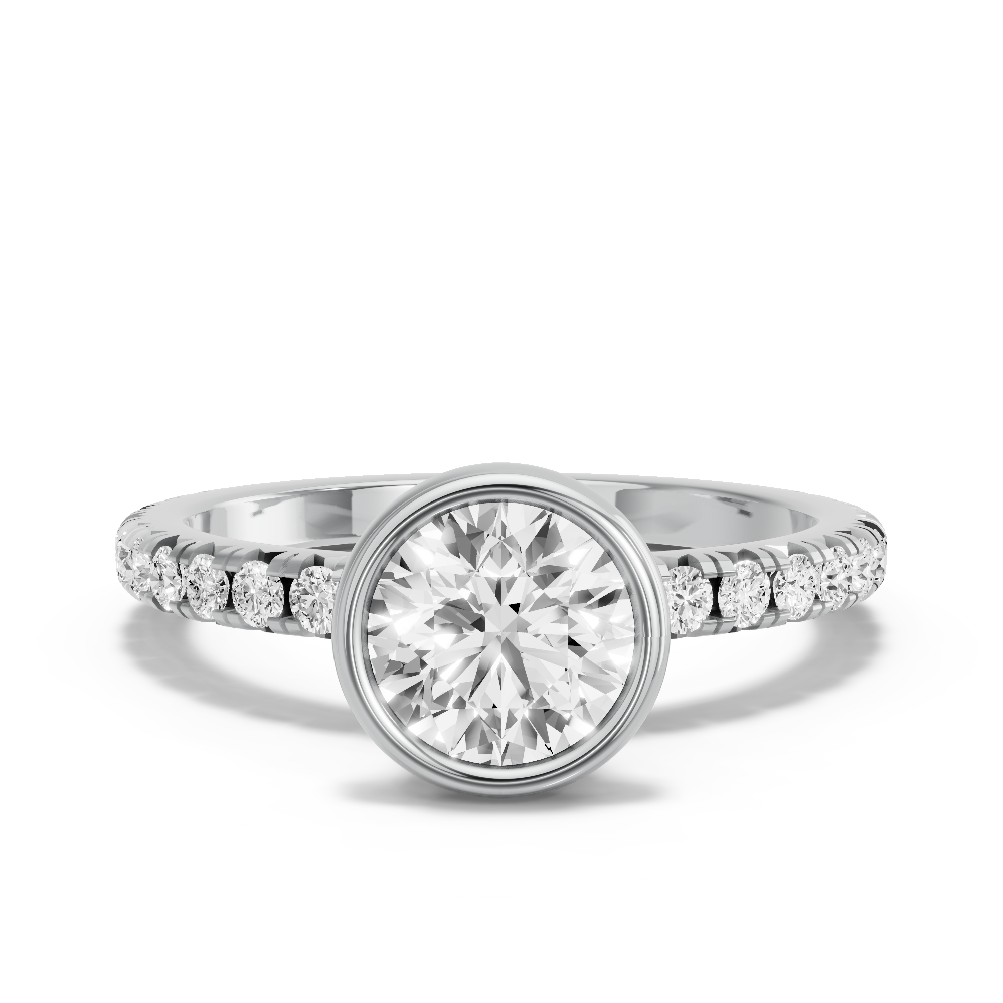 Image for Round Classic Bezel Ring with French Pave band