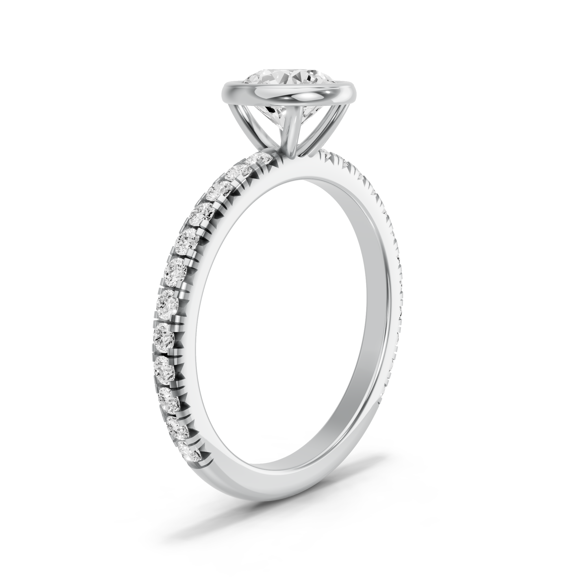 Image for Round Classic Bezel Ring with French Pave band