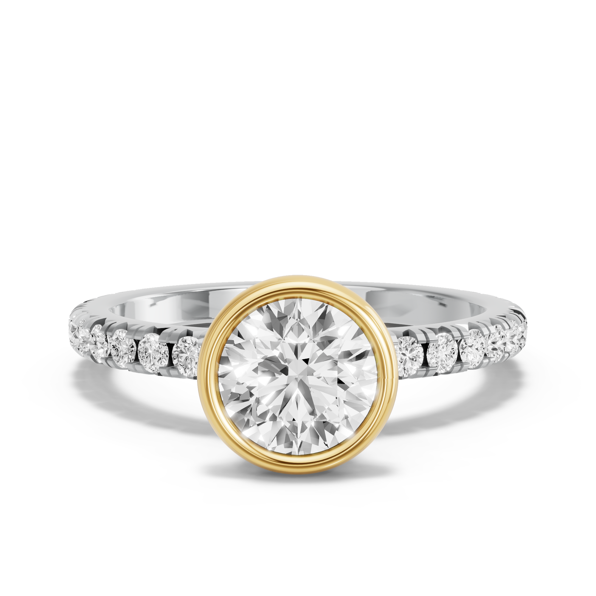 Image for Round Classic Bezel Ring with French Pave band