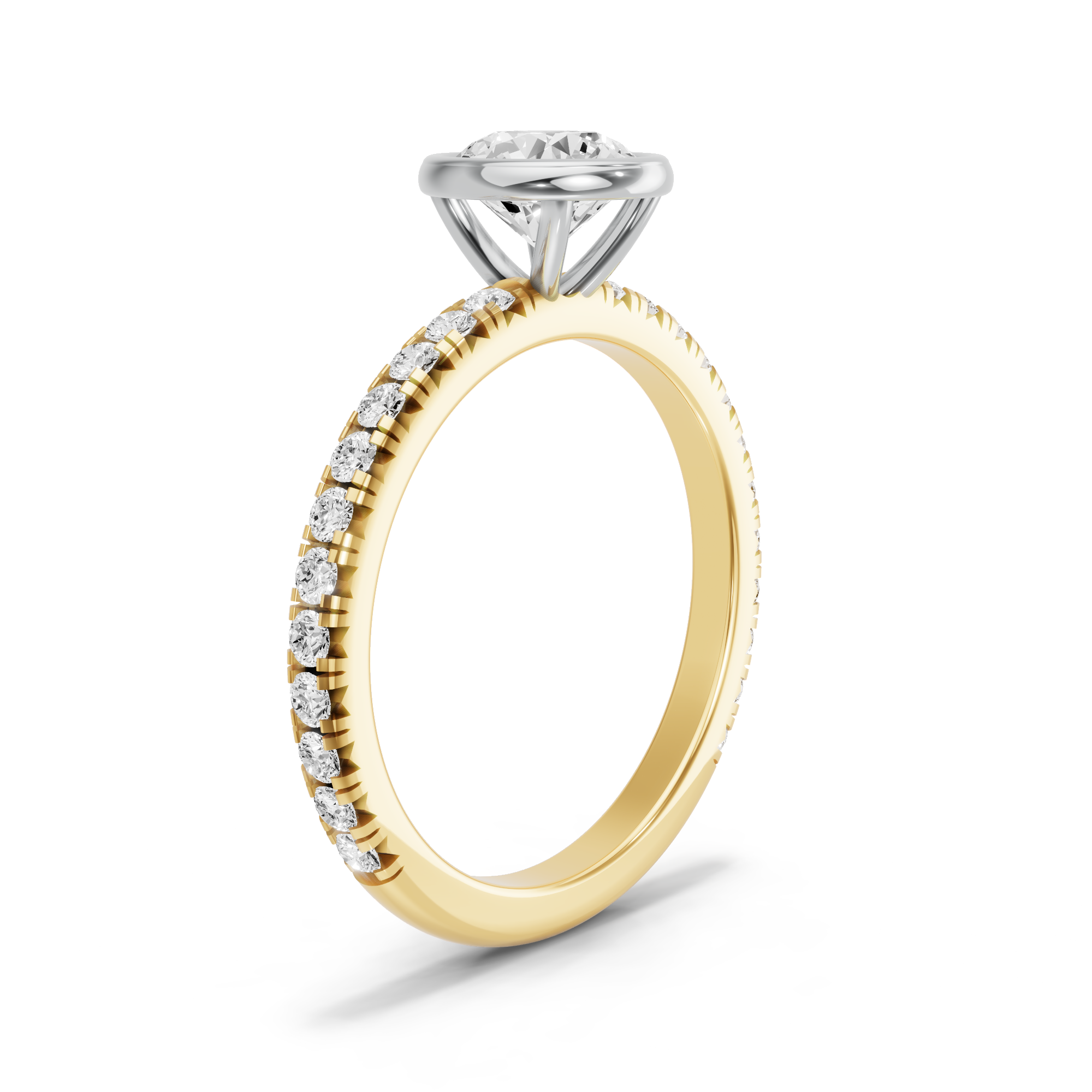 Image for Round Classic Bezel Ring with French Pave band