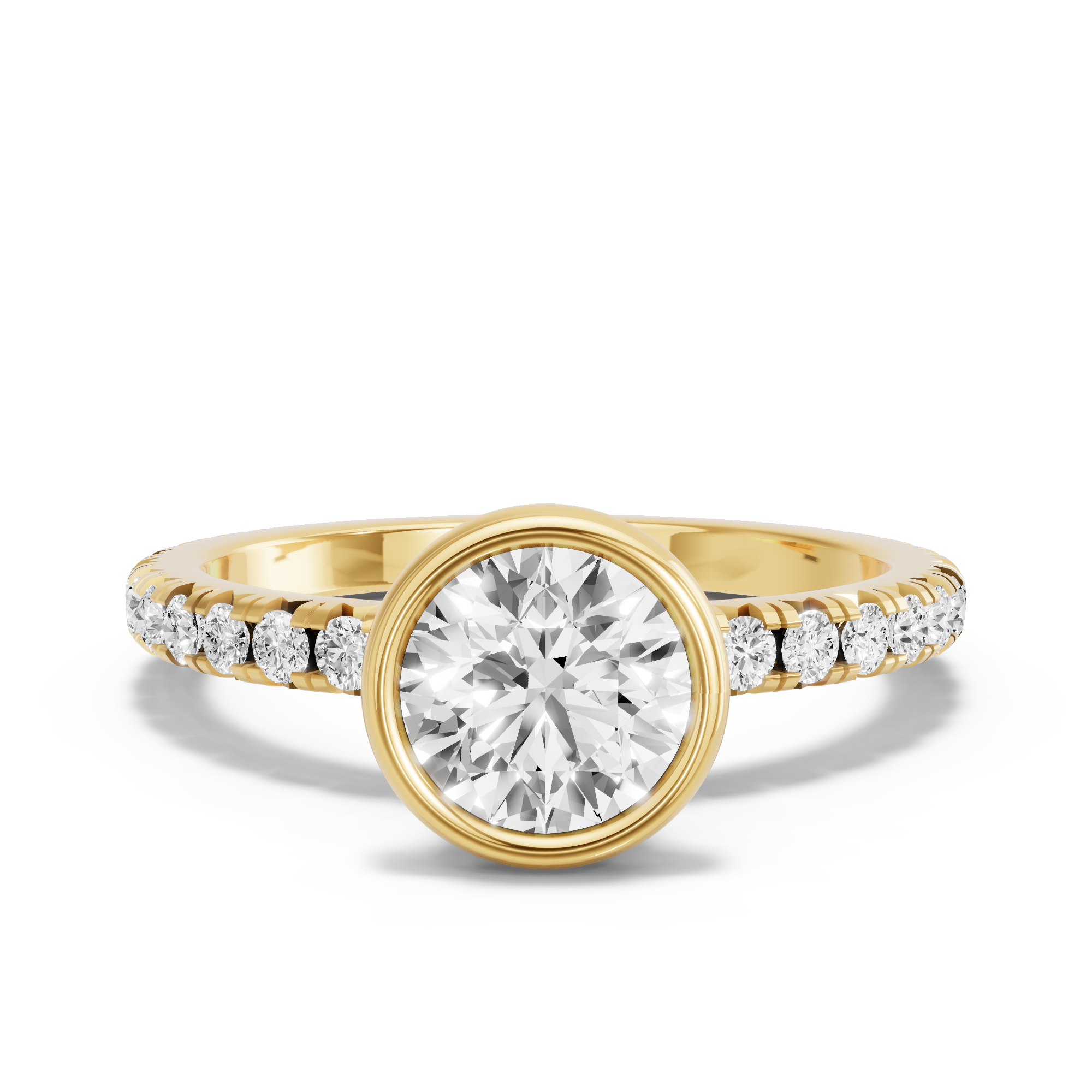 Image for Round Classic Bezel Ring with French Pave band